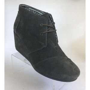 TOMS Suede Desert Wedge Ankle Booties, Dark Gray (Size 10 M)